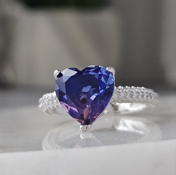 Pink & Purple Heart Gemstone Ring, 925 Sterling Silver Charmed Aroma - Picture 5 of 9